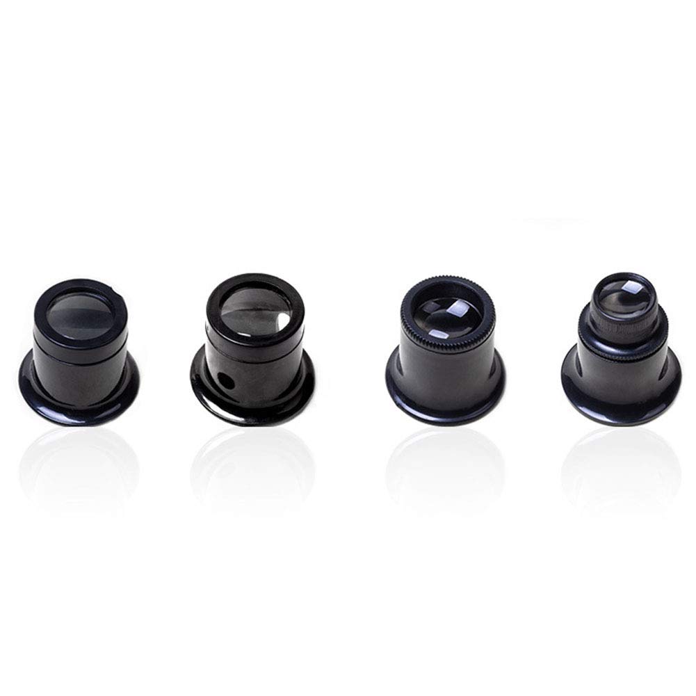 Loupe Eyeglass Set of 4 Different Strengths Watchmakers Tool - 5X, 10X,15X, 20X Magnification Jewellers Watchmaker Eye Loupe Magnifying Glass Set(Black)