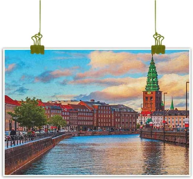 Fickdle 3D Printing Oil Painting European Bar Decoration Scenic Summer View at Sunset Copenhagen Denmark Old Scandinavian View City Europe W28 x L20 Multicolor