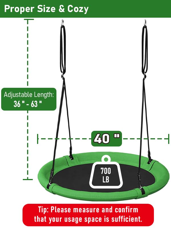 Ansionsol 40 Inch Diameter Saucer Tree Swing Set for Kids & Adults, Adjustable Flying Swing Seat for Backyard or Outdoor Playground, Green & Black