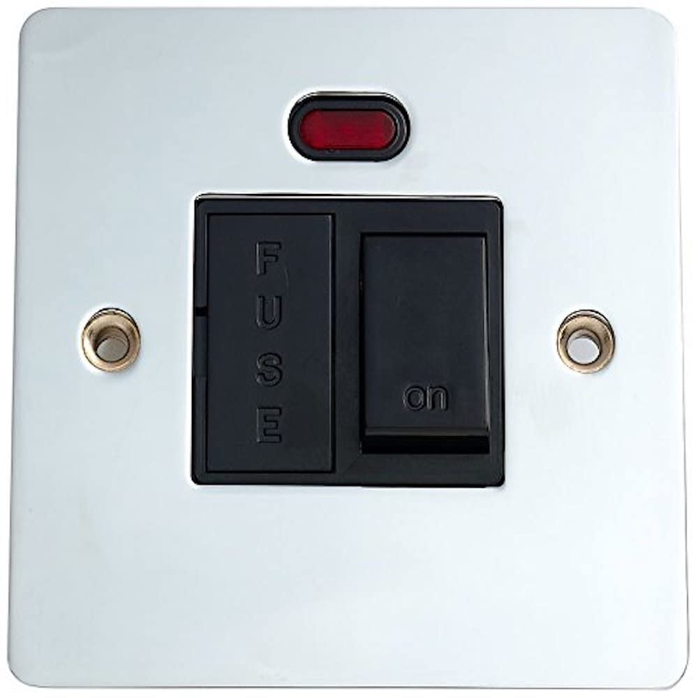 Merriway BH02968 Fused Spur with Neon Indicator and Black Insert - Chrome Plated