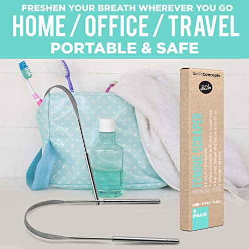 image for Tongue Scraper (3 Pack), Cure Bad Breath (Medical Grade), Stainless St