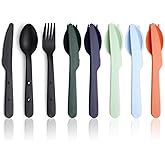 Evanda Travel Utensils Set for 6, Reusable Plastic Knife Fork Spoon Snapped Together for Easy Portability and Save Space, Silverware Cutlery Utensils Set for Work, Camping, Picnic, Gadgets, Lunch Box