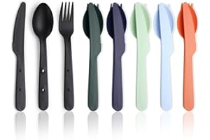 Evanda Travel Utensils Set for 6, Reusable Plastic Knife Fork Spoon Snapped Together for Easy Portability and Save Space, Silverware Cutlery Utensils Set for Work, Camping, Picnic, Gadgets, Lunch Box