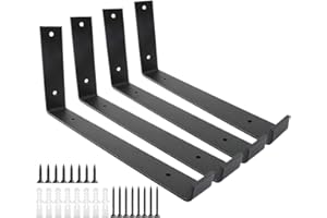 WINKER Shelf Brackets 12 Inch 4PCS Heavy Duty Frosted Black Wall Bracket with Lip for Floating Shelves Rustic Iron Metal Shelf Bracket for DIY Open Shelving Hardware Included