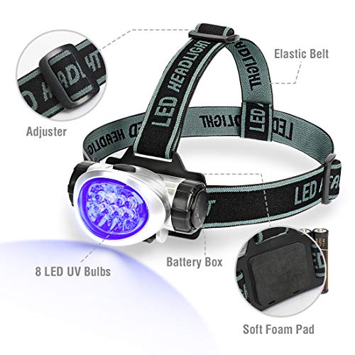 EverBrite Black Light Headlamp UV Blacklight for Spot Scorpions, Pet