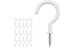DRT DERUITAI 25 Pack Cup Screw Hooks,2 inch Vinyl Coated Ceiling Screw in Hooks Plant Hanger Wind Chimes Hooks Great for Hanging Indoor & Outdoor Use(White)