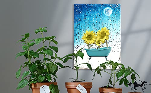Moon Sunflower Bathroom Wall Decor-Modern Artwork Prints Wall Decor-Home Clearance Wall Art-Country Decorations For Home-Farmhouse Wall Art-Inspirational Posters-Framed Ready To Hang 12x16 Inch