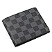 Slim Bifold Checkered Leather Wallet | Classic Minimalist Style | with ID Window/Card Case/Bill Holder | for Men and Women (black)