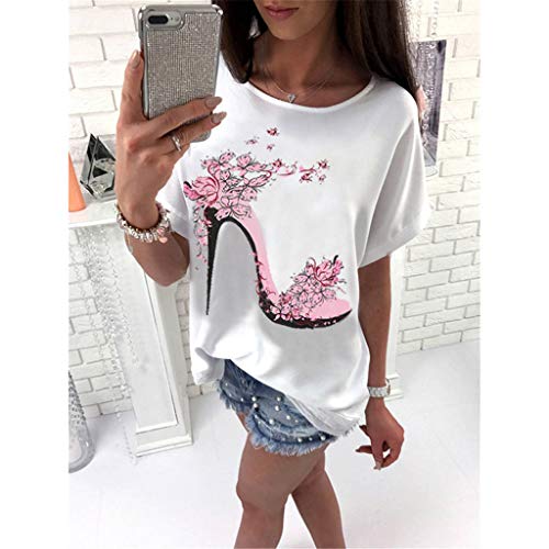 OVERDOSE-Oberteile-Frauen-Kurzarm-Blumen-Gedruckt-Tops-Strand-Beilufige-Lose-Bluse-Top-T-Shirt-Blusentops-Sommerbluse-Damen-Tees