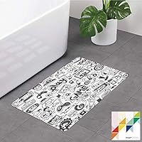 №31994 Memory Foam Bath Mat, Video Games, Monochrome Sketch Style Gaming Design Racing Monitor Device Gadget Teen 90S, White And Black,Rubber Non Slip Bathroom Rugs,Bath Rug For Shower Floors, Bathroo