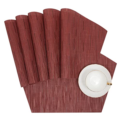 SHACOS Round Table Placemats Set of 4 Wedge Placemats Burgundy Red Heat Resistant Table Mats