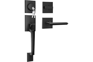 Ohuhu Front Door Lock Set, Heavy Duty Upgraded Front Door Handle Black Locksets with Deadbolt - Entry Exterior Door Handle Se
