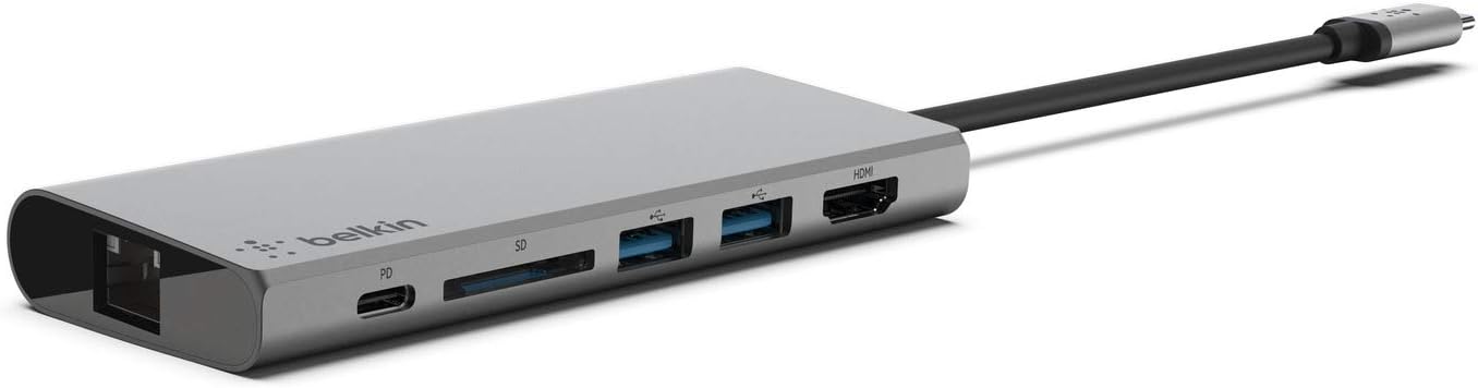 Belkin USB-C Hub with Tethered USB-C Cable (USB-C Dock for MacOS and Windows USB-C Laptops): Computers & Accessories