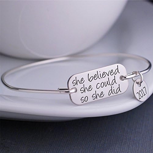 She Believed She Could So She Did Bangle Bracelet 2017 Inspirational Jewelry Gift for Her