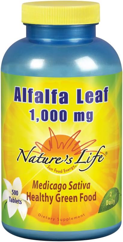 Nature’s Life® Alfalfa Leaf Tablets 1000mg | Vitamin Rich Green Superfood | Non-Gmo | 500 Count: Health & Personal Care