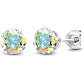 Gem Stone King Round Stud Earrings For Women Men | 925 Sterling Silver | Round 6MM | Gemstone Birthstone | Round Genuine Birthstone Solitaire Stud Earrings | Fine Jewelry Gifts for Her Mom Women Wife