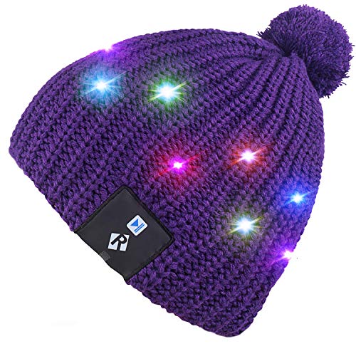 Mydeal LED String Light Up Beanie Hat Knit Cap with Copper Wire Colorful Lights 4 feet 18 LEDs for Men Women Indoor and Outdoor, Festival, Holiday, Celebration, Parties, Bar, Christmas Gifts - Purple