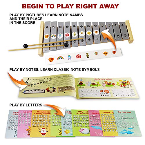 Glockenspiel 12 notes PlaybyPictures Xylophone Sheet Music Book 34 Easy Play Songs