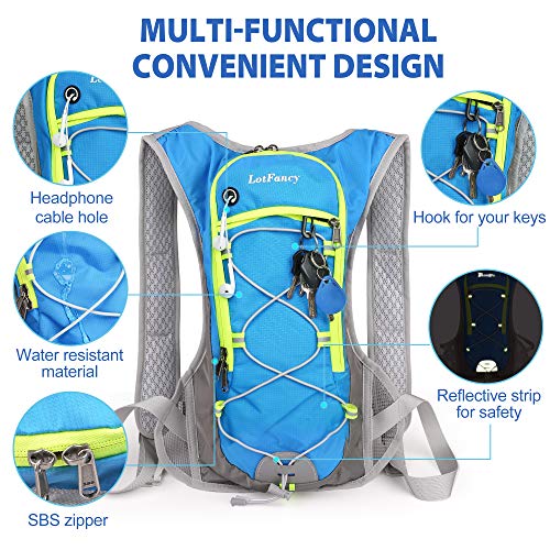 LotFancy Hydration Backpack with 2L Bladder (BPA Free), Insulated Hydration Backpack for Running Cycling Hiking Hunting, Leakproof, Lightweight, Odorless Water Pack for Women Men Kids, Blue