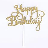 Gaosaili Happy Birthday Cake Topper Decoration Gold