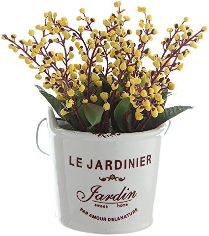 The Most Beautiful Artifical Flowers In The World/Decorative Jequirity Plants In White Porcelain Pot With White Vases/The Best Choice For Home And Office Decration(Yellow)