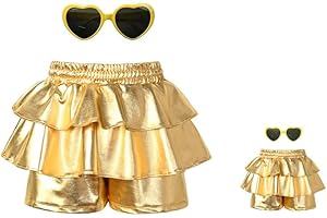 Mirawise Girls Matching Doll & Metallic Shorts Shiny Sparkle Ruffle Dance Outfit 6-13Y and American Girl Dolls Clothes
