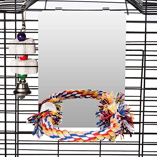 Colorday 7 inch Stainless Steel Bird Mirror with Rope Perch, Bird Toys