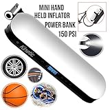 Kinetic 150PSI Handheld Mini Tire Inflator Power Bank LED Light Fast USB Phone Charger Fits In Glove Compartment Inflates in Seconds Great For Cars Bikes Sports BONUS Bike Holder & Pouch