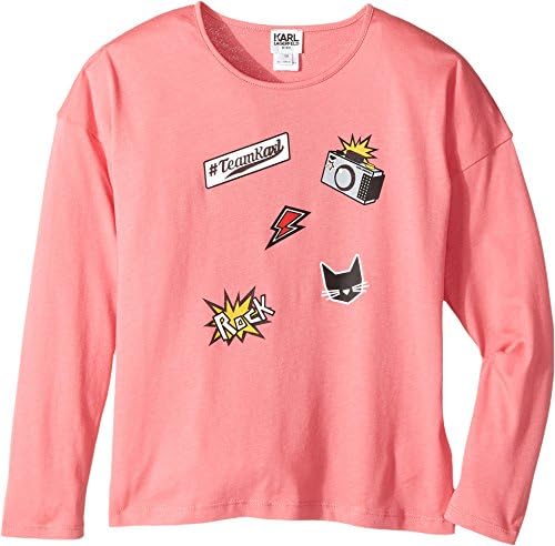 Karl Lagerfeld Kids Girl's Long Sleeve Jersey Tee with Embossed/Patch Graphic (Little Kids) Pink Sorbet T-Shirt