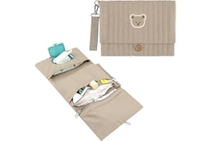 MOMIGO Baby Diaper Bag Organizer Pouches - Waterproof Pod Foldable Diaper Organizer Set, Cute Bear Bag Gift for Baby Shower (Brown)