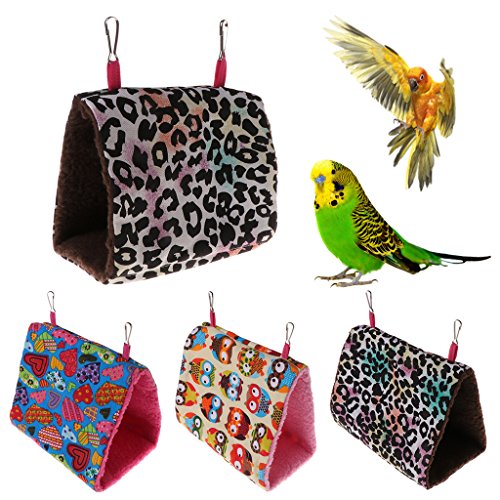 Forgun Parrot Hammock Pet Birds Bed House Hanging Fuzzy Plush Winter Warm Soft Nest Toy (Owl, L)