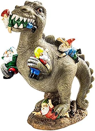 Jurassic Tyrannosaurus Gnome Backyard Statue，Humorous Dinosaur Consuming Dwarf Figurine， Greatest Artwork Ornaments Décor for Indoor Outside Garden Patio Yard Dwelling Or Workplace Ornament Present(L)