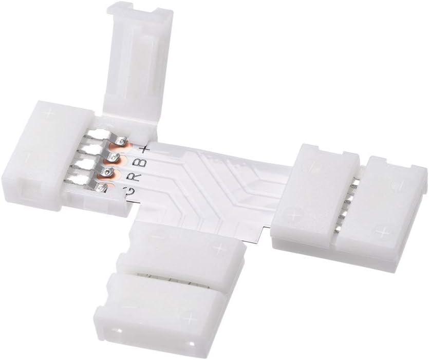 sourcing map 10mm 4P T-shape LED Strip Connector Quick Splitter for 5050 RGB 4 Conductor Strip Lights 5Pcs - Image 4