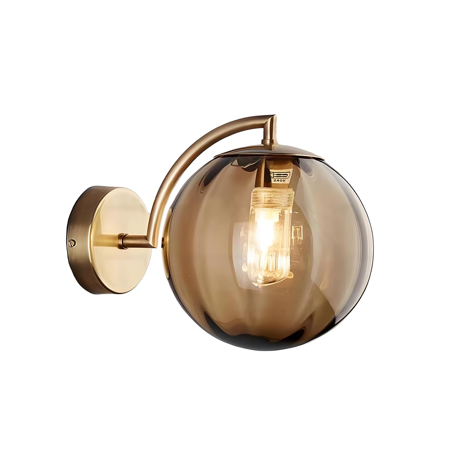NICRX 150mm Wall Lights Amber Glass Ball Wall Sconce Lights,Glass Globe with Gold Base Wall Lamp,Indoor Wall Light for Bedroom,Bedside,Living Room,Hallway (Amber)