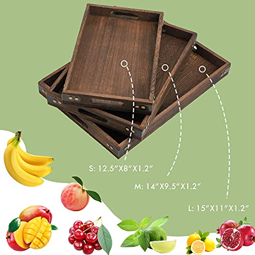 Wood Serving Tray with Handles,Set of 3(Large, Medium and Small