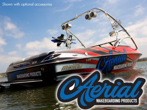 Aerial Assault Wakeboard Tower with Integrated Navigation LED Light - Polished Aluminum with 1 Wakeboard Tower Wake Rack and 1 Wakeboard Tower Wake/Knee Rack