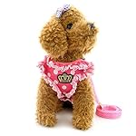 Pet Polyester Polka Dot Crown Harness with Leash Set Adjustable Mesh Padded Small Dog Cat Walking Vest No Pull Cute Soft Pink XL