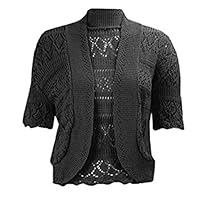 RIDDLED WITH STYLE Womens Chorochet Knitted Bolero Shrug Top Ladies Short Sleeve Cardigan Crop Top#(Black Knitted Bolero Shrug#US 10-12#Womens)