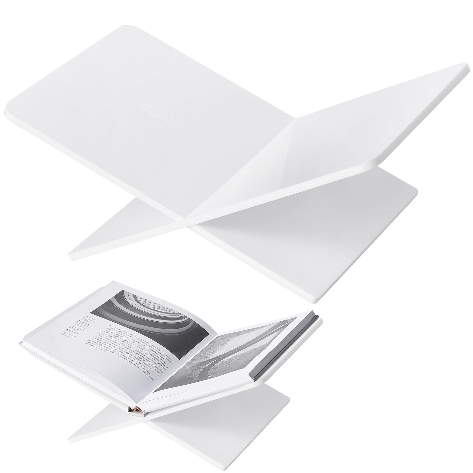 DECORANY Acrylic Book Stand 15 x 9 x 6 in Large Open Book Display Stand for Cookbook Art Book Bible Guest Book - Coffee Table Book Stand for Reading - White, Large