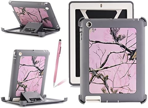 iPad 2/3/4 Case, Harsel Defender Series Heavy Duty Tree Camo High Impact Shockproof Hybrid Protective Military w' Kickstand Built-in Screen Protector Case Cover for Apple iPad 4/3/2 - Pink Tree