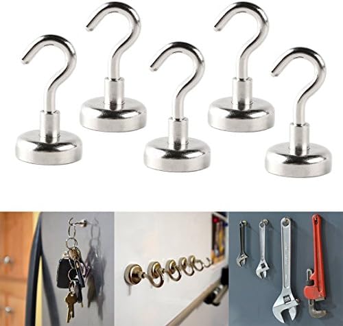 Strong Magnetic Hooks,Maximum 22LB Powerful Heavy Duty Neodymium Rare Earth Magnet Hook with 3 Layers Ni Strong Corrosion Protection (Pack of 5) (5-Pack)
