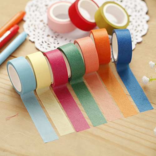 Mziart Rainbow Washi Masking Tape, Decorative DIY Sticker Adhesive Paper Tape for Scrapbooking, Journaling, Cards, Arts & Crafts (Set of 10 Rolls, 5/8" width)