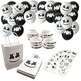 60 Pcs Marshmellow DJ Birthday Party favors - 12 Favor Bags, 24 Balloons, 12 Tattoo Stickers, 12 Bracelets