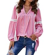 ZXZY Women Long Sleeve V Neck Hollow Out Floral Print Shirt Tops Long Blouse Tee