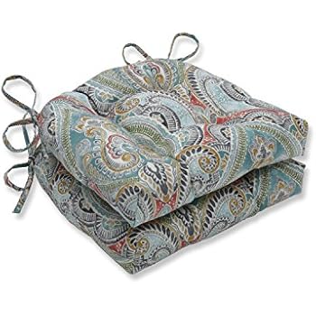 Pillow Perfect Outdoor | Indoor Pretty Witty Reef Reversible Chair Pad (Set of 2), Blue 16 X 15.5 X 4