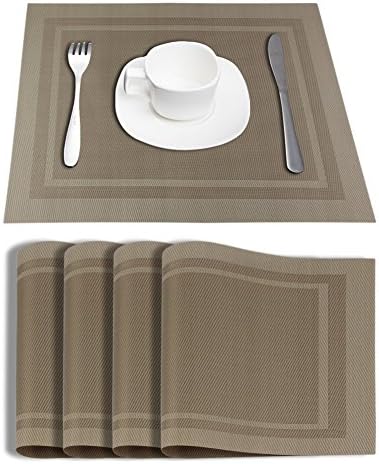 Placemats Dining Table Mat Vinyl Placemats Kitchen Placemats Set Wipeable Heat-resistant PVC (beige)