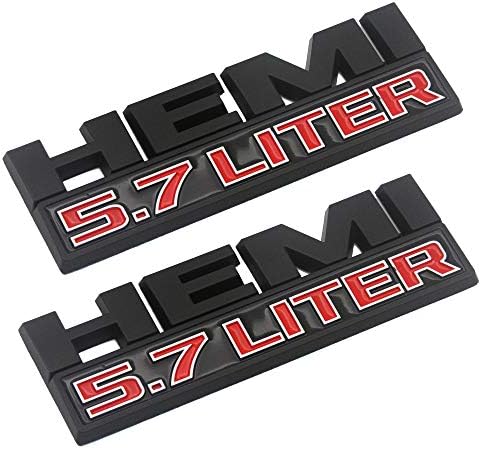 HEMI 5.7 Liter Truck Emblem 3D Decal Badge Sticker Fit Dodge Charger Ram 1500 Challenger Jeep Grand (2pcs) (Black and Red)