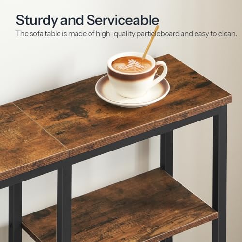 HOOBRO Narrow Console Table with Storage, 75cm Entryway Table with 4 Tier Storage Shelf, Industrial Hallway Table with Metal Frame, Sofa Table for Hallway, Living Room,Bedroom, Rustic Brown EBF79XG01