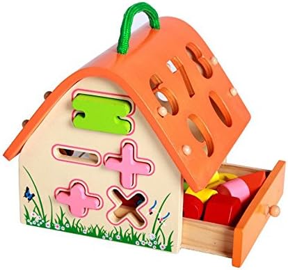 Youtop Multi-functional Wooden House Number Shape Sorter w/ Abacus for Toddlers Orange