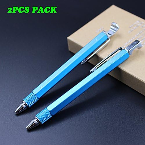2PCS PACK 7 in 1 Multi-function Metal Tool Pen with Ruler,Ballpoint Pen,Phone holder,Stylus,2 Screw Driver and Opener, Multifunction Tool pen Fit for Mens Gift (Model C, 2PCS LIGHT BLUE)
